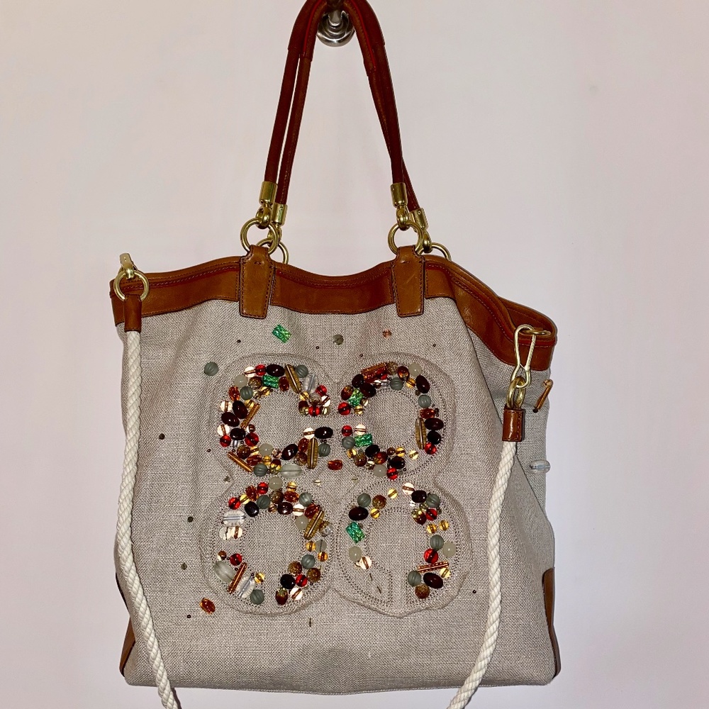COACH Op Art embellished linen tote bag 17028